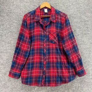 Terra & Sky Shirt Women 0X Plus Red Plaid Button Up Collared Long Sleeve Cotton